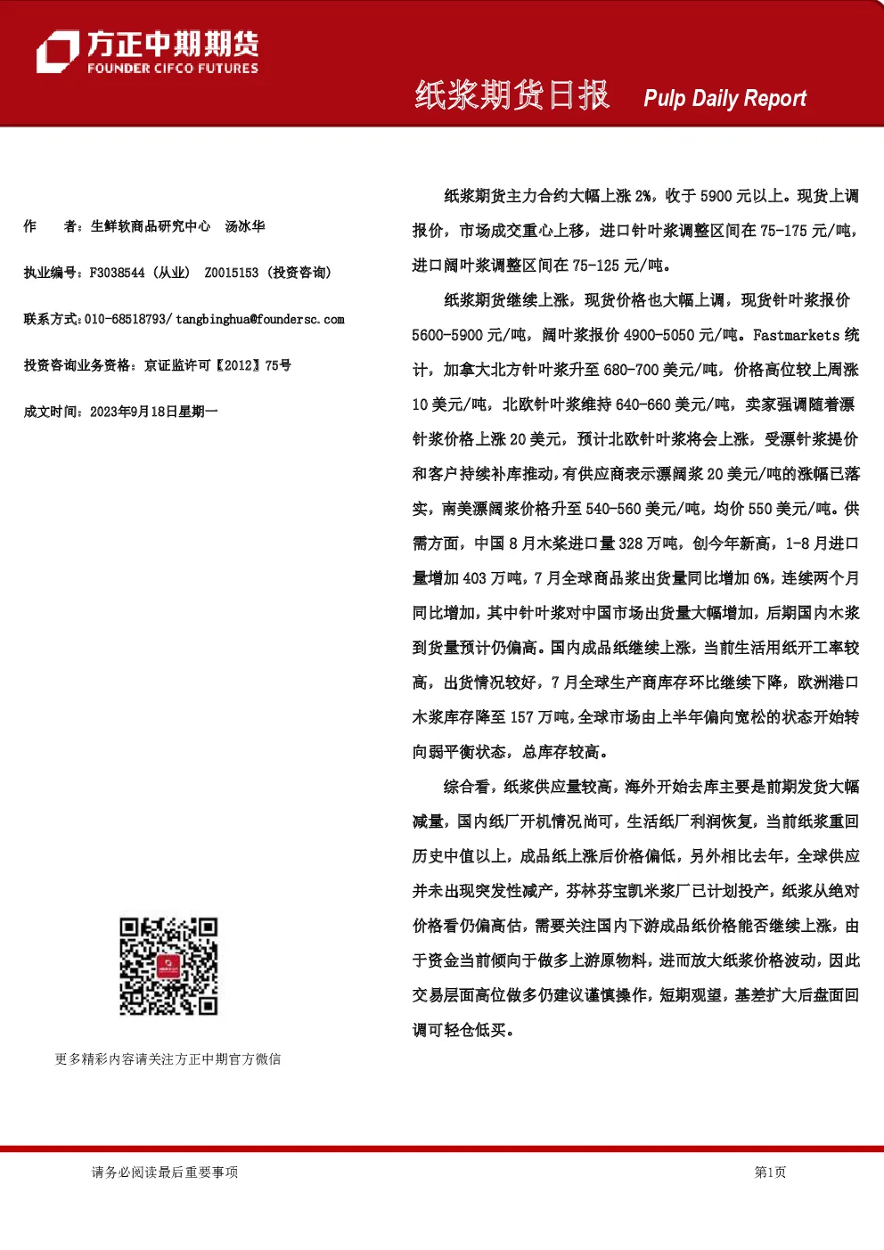 纸浆期货日报
