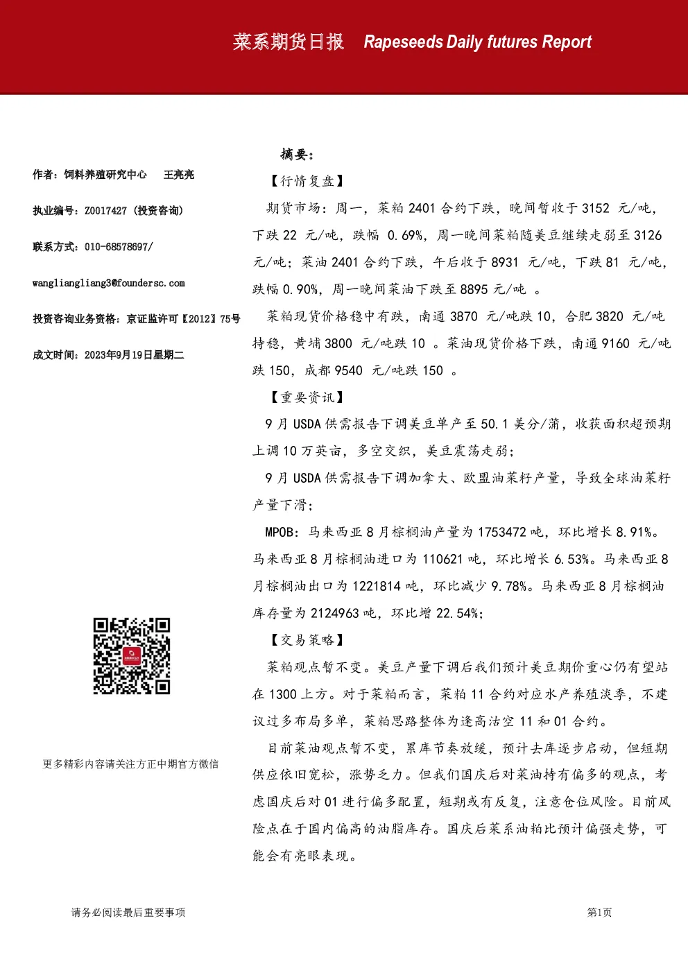 菜系期货日报