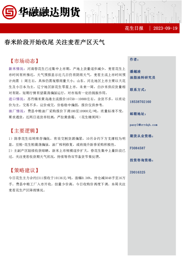 花生日报：春米阶段开始收尾 关注麦茬产区天气
