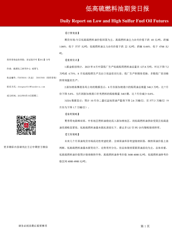 低高硫燃料油期货日报