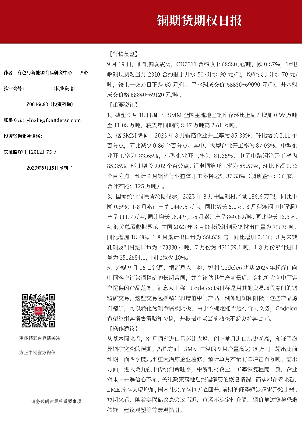 铜期货期权日报