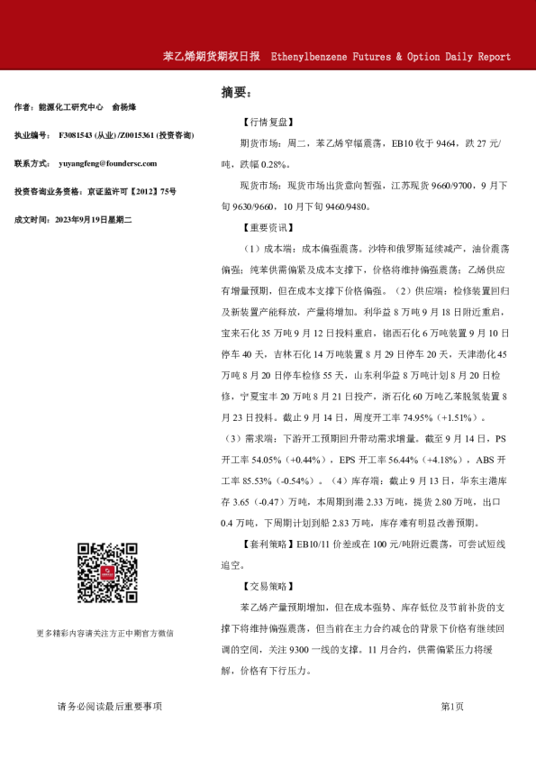 苯乙烯期货期权日报