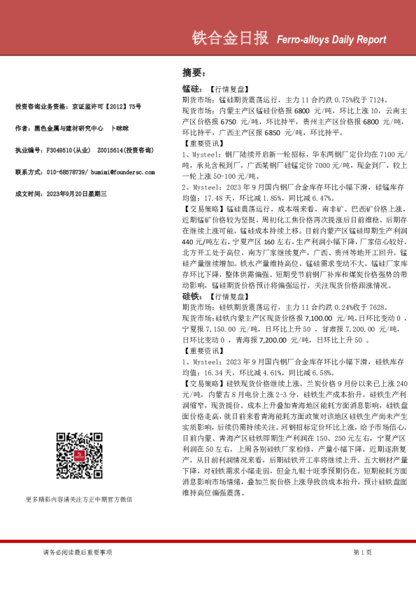 铁合金日报