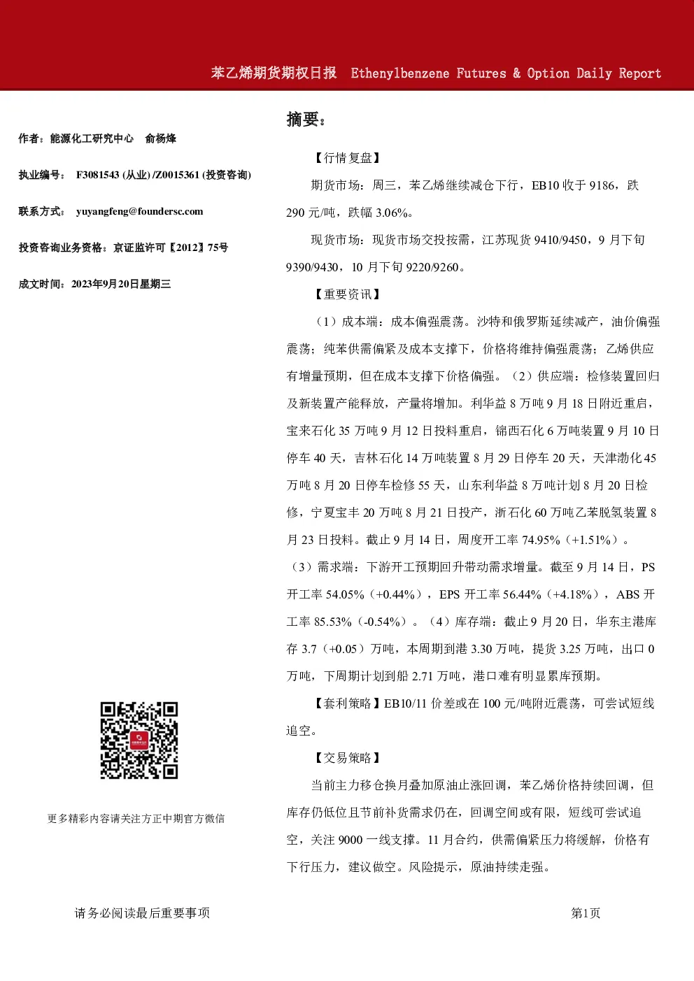 苯乙烯期货期权日报
