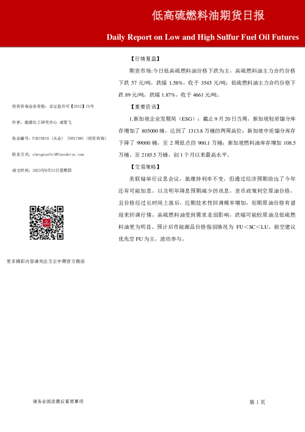 低高硫燃料油期货日报