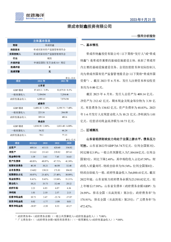 信用分析报告：荣成市财鑫投资有限公司