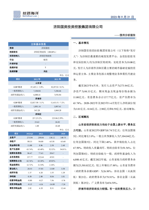 信用分析报告：济阳国资投资控股集团有限公司