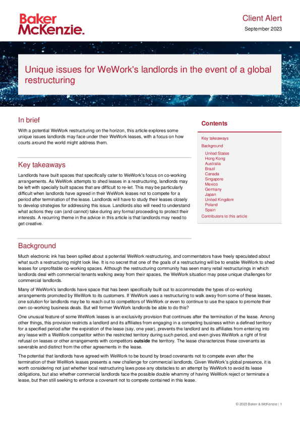 全球重组中 WeWork 房东的独特问题