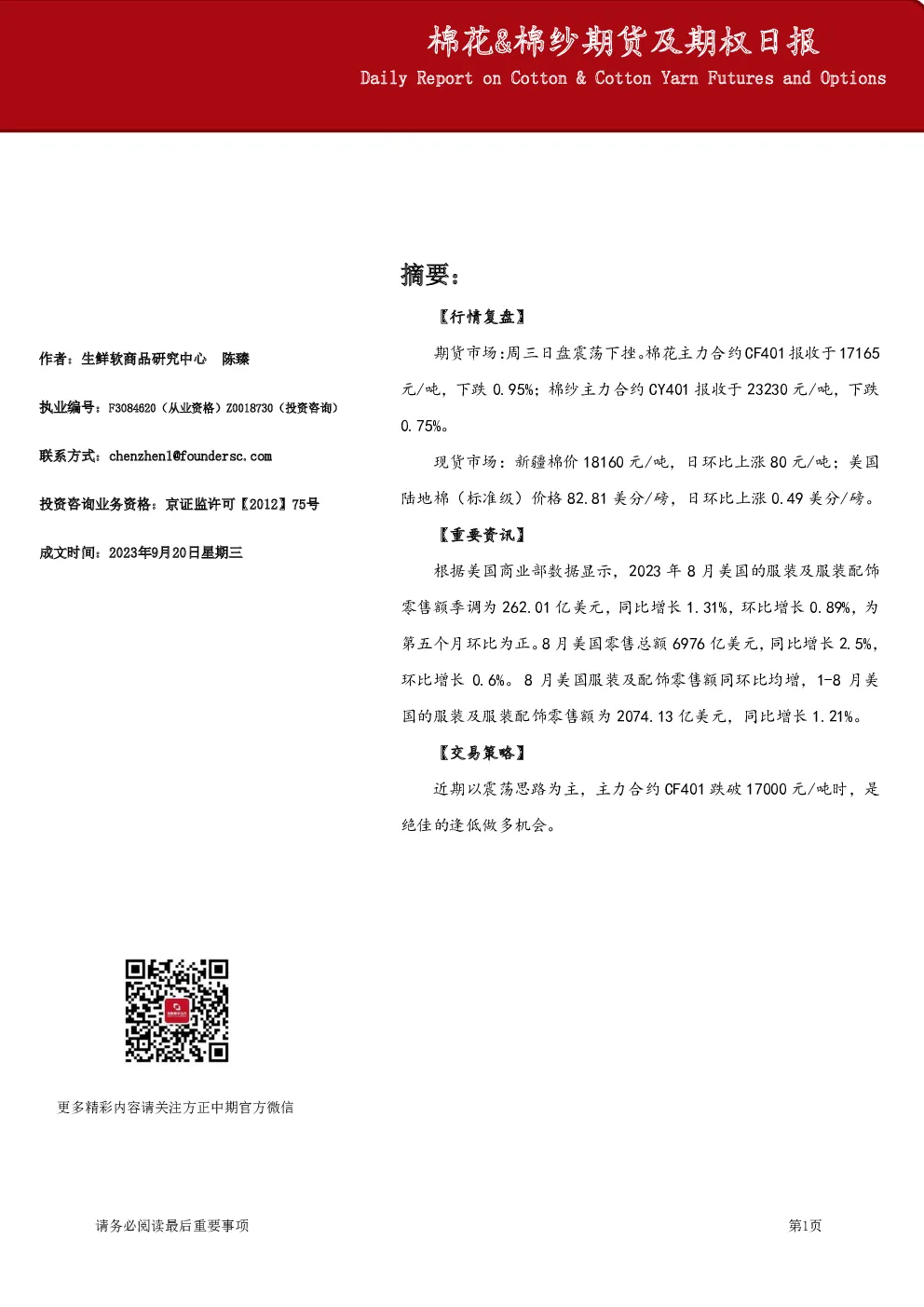 棉花、棉纱期货及期权日报