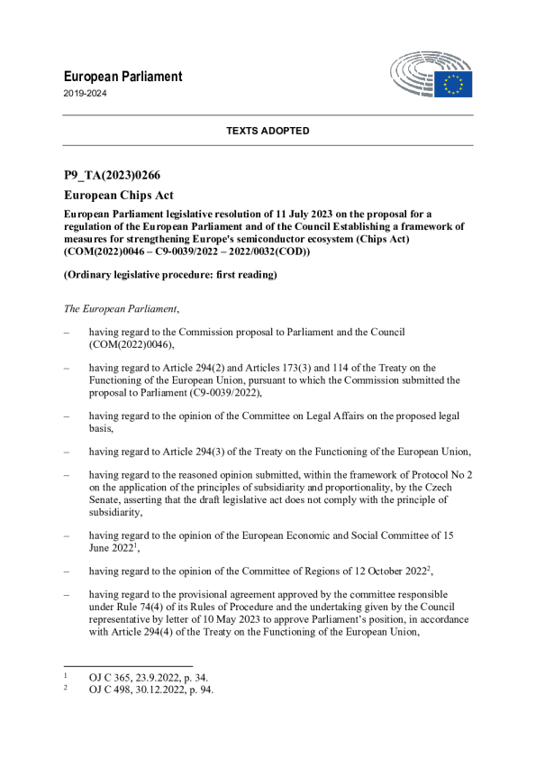 欧洲议会 ： 2023 年欧盟法案