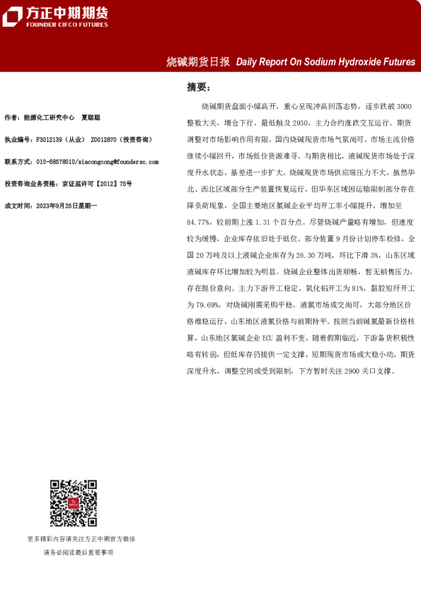 烧碱期货日报