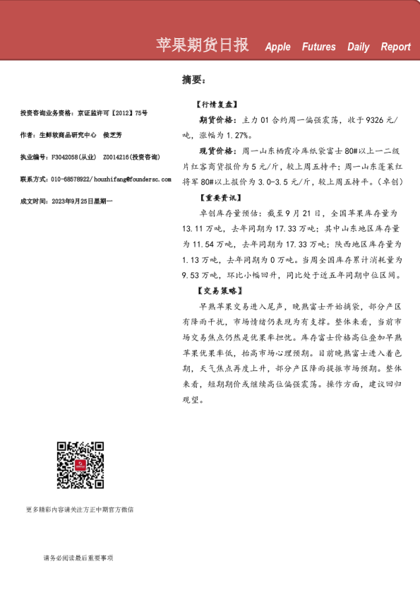 苹果期货日报