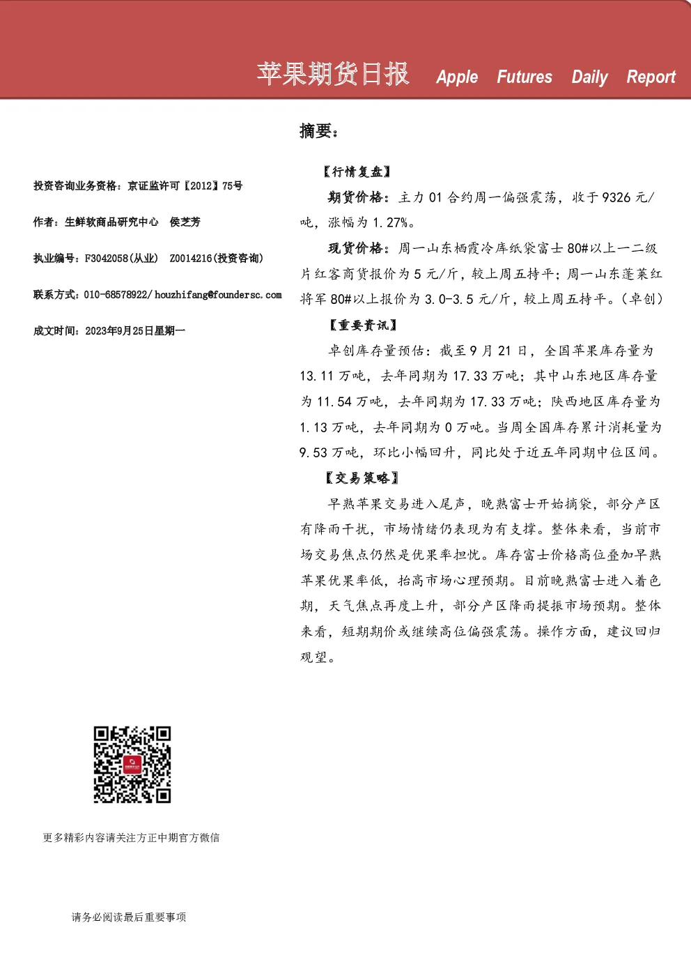 苹果期货日报