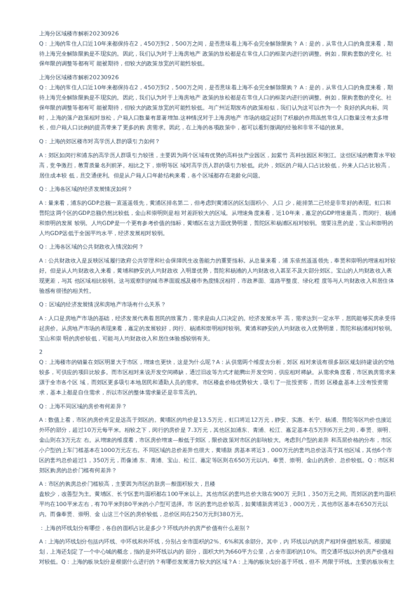 上海分区域楼市解析–20230926