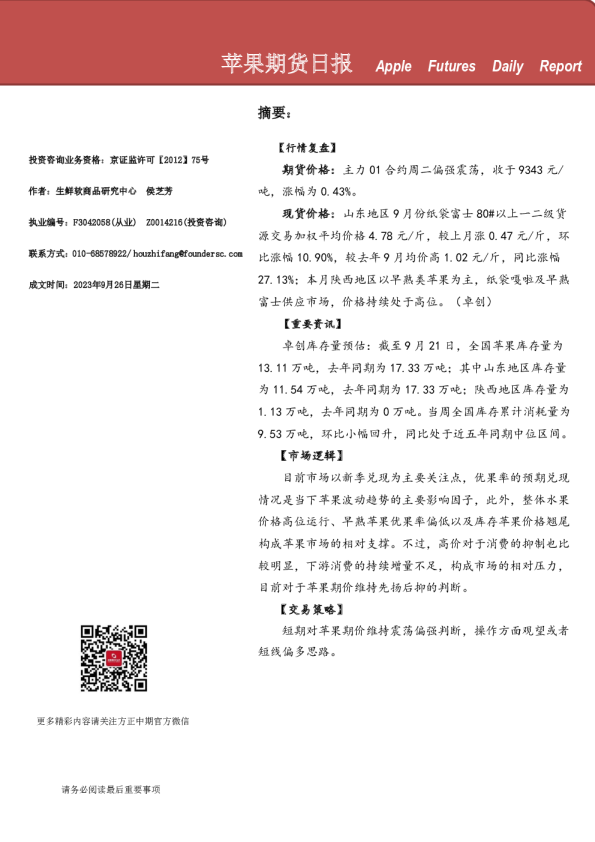 苹果期货日报
