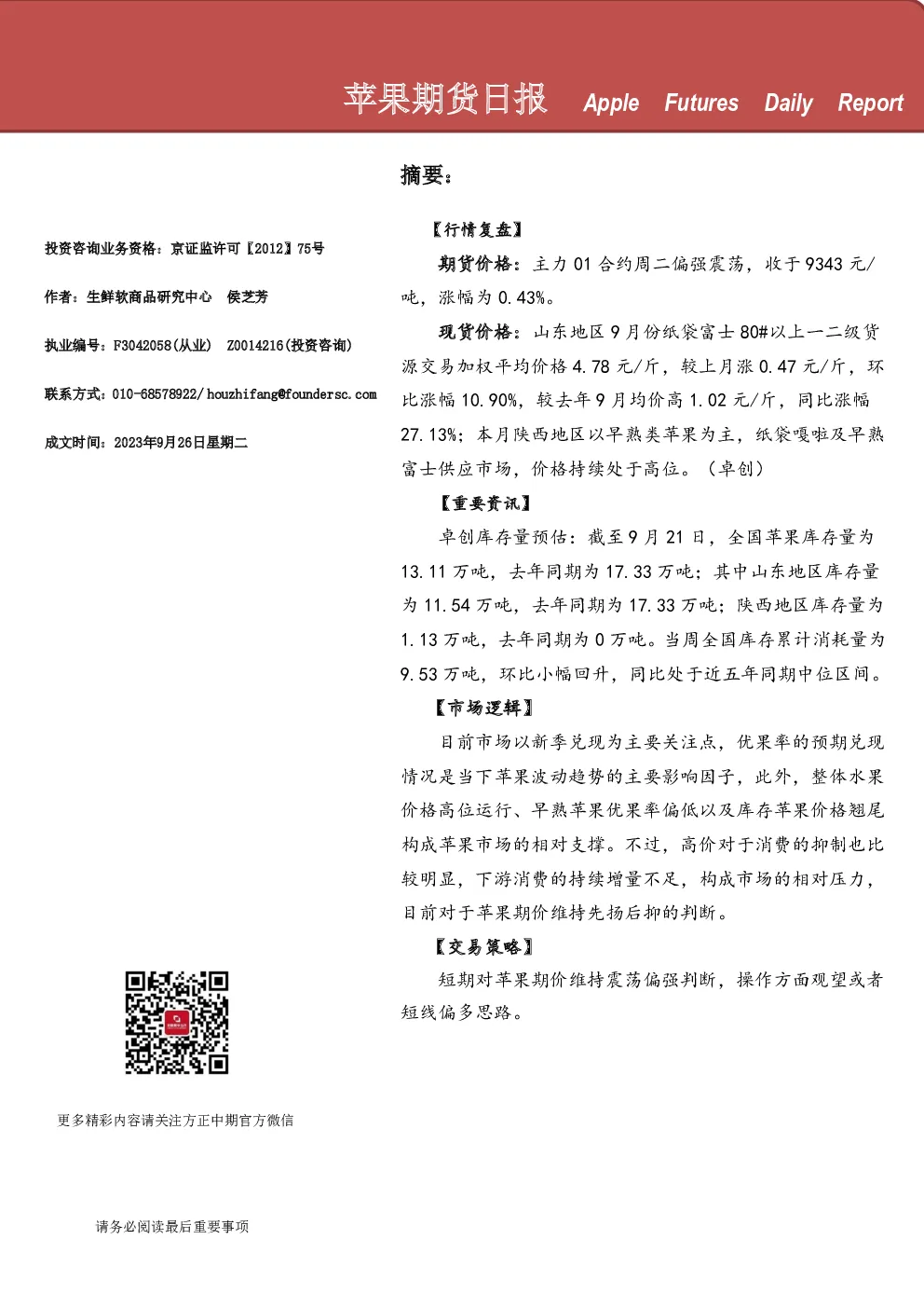 苹果期货日报
