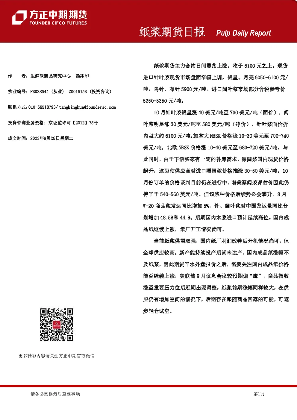 纸浆期货日报