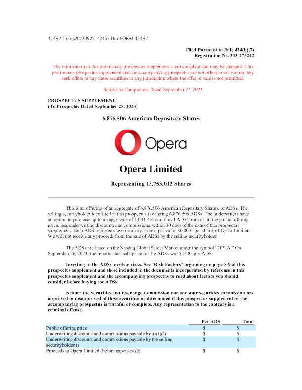 欧朋公司美股招股说明书(2023-09-27版)