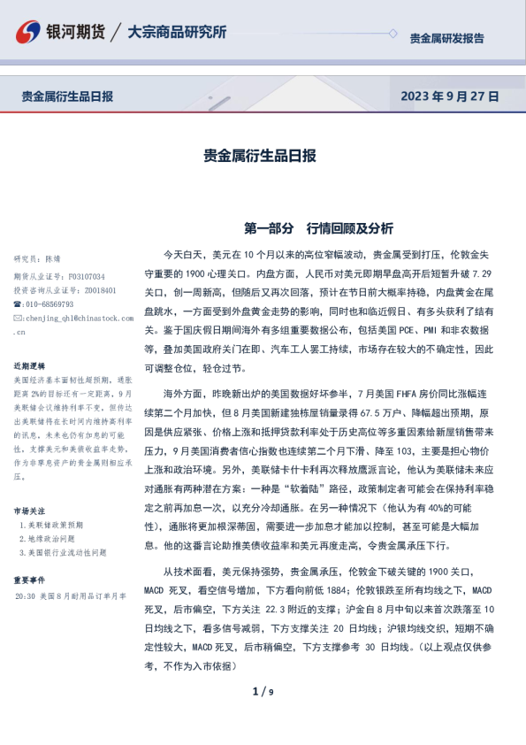 贵金属衍生品日报