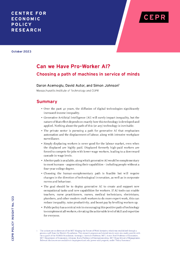 政策洞察：我们能拥有支持工人的人工智能吗？选择一条为心灵服务的机器之路