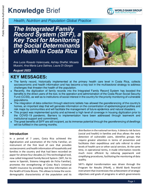 综合家庭记录系统是监测哥斯达黎加健康社会决定因素的关键工具