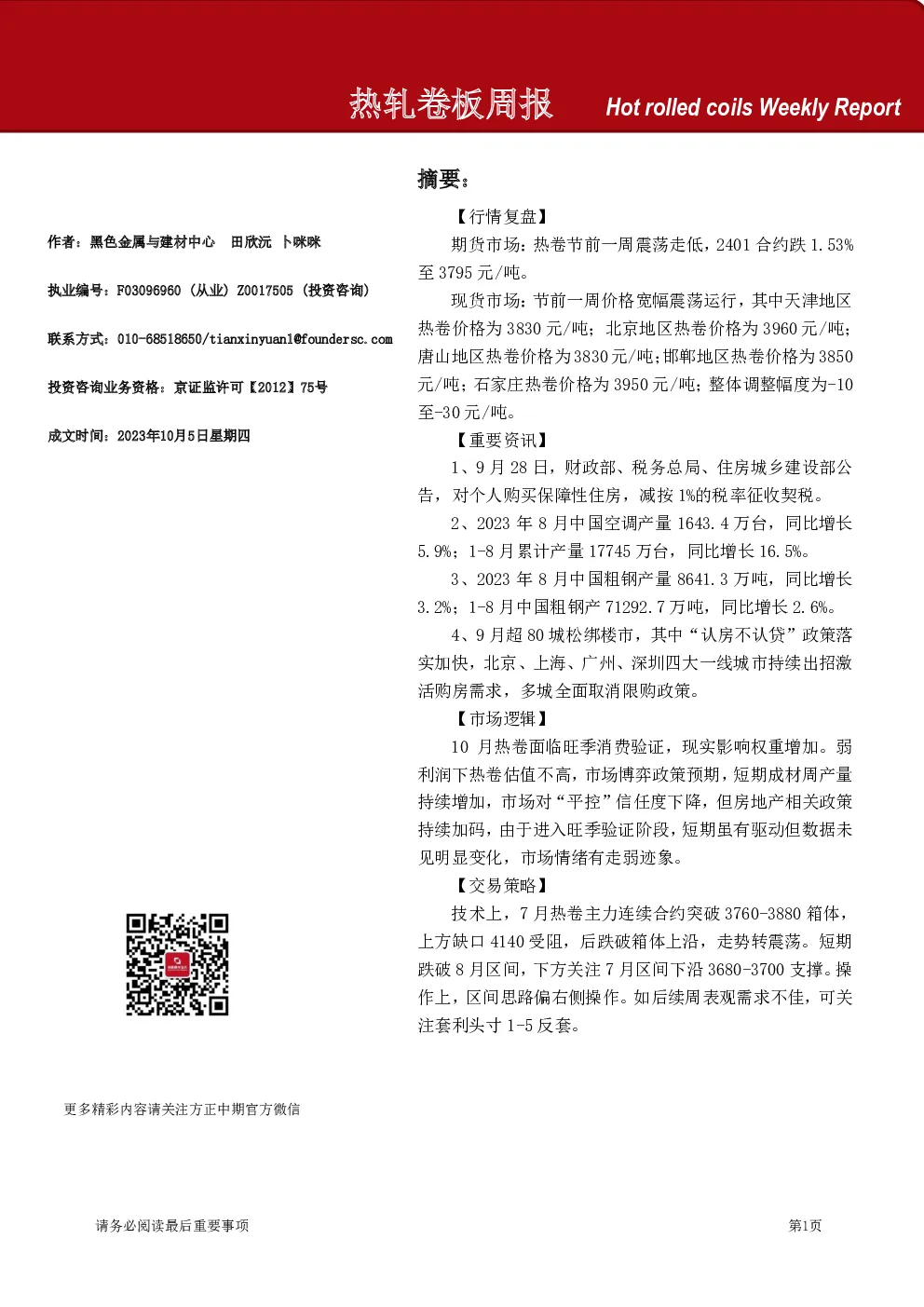 热轧卷板周报