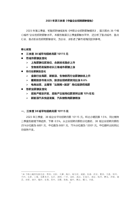 2023 年第三季度《中国企业招聘薪酬报告》