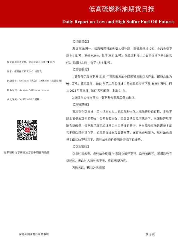 低高硫燃料油期货日报