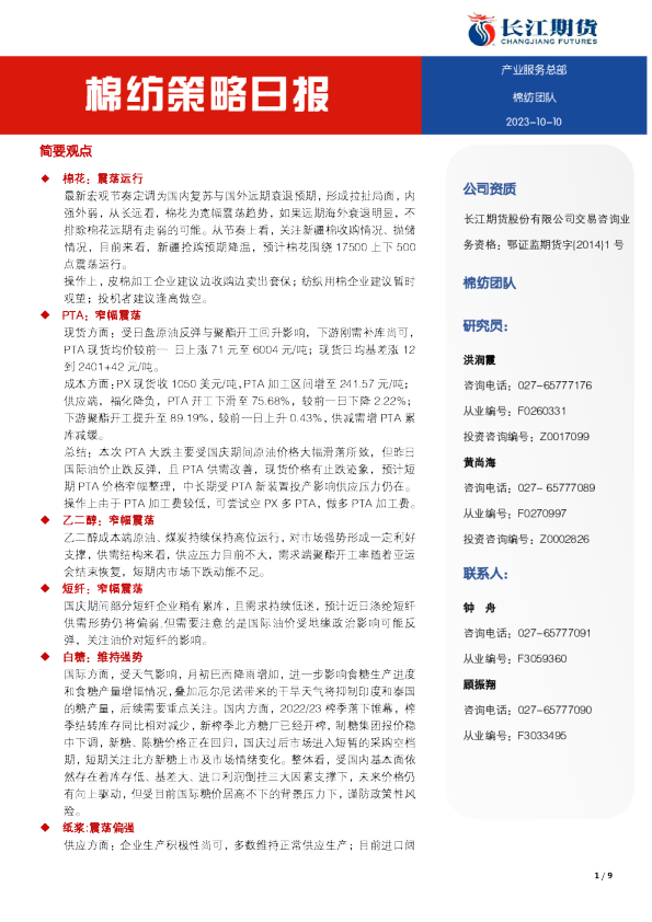 棉纺策略日报