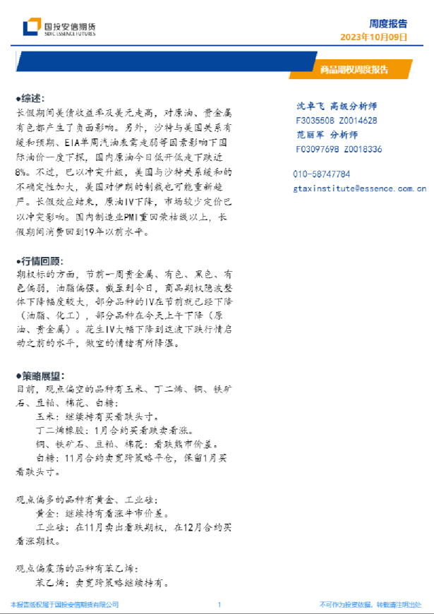 商品期权周度报告