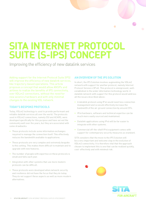 SITA Internet 协议套件 (S - IPS) 概念