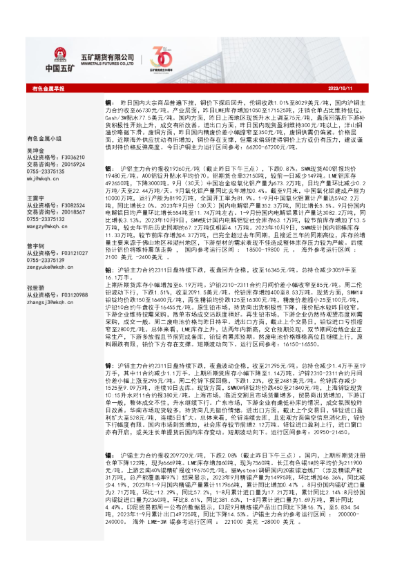 有色金属早报