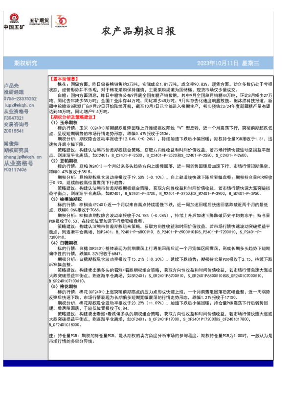 农产品期权日报