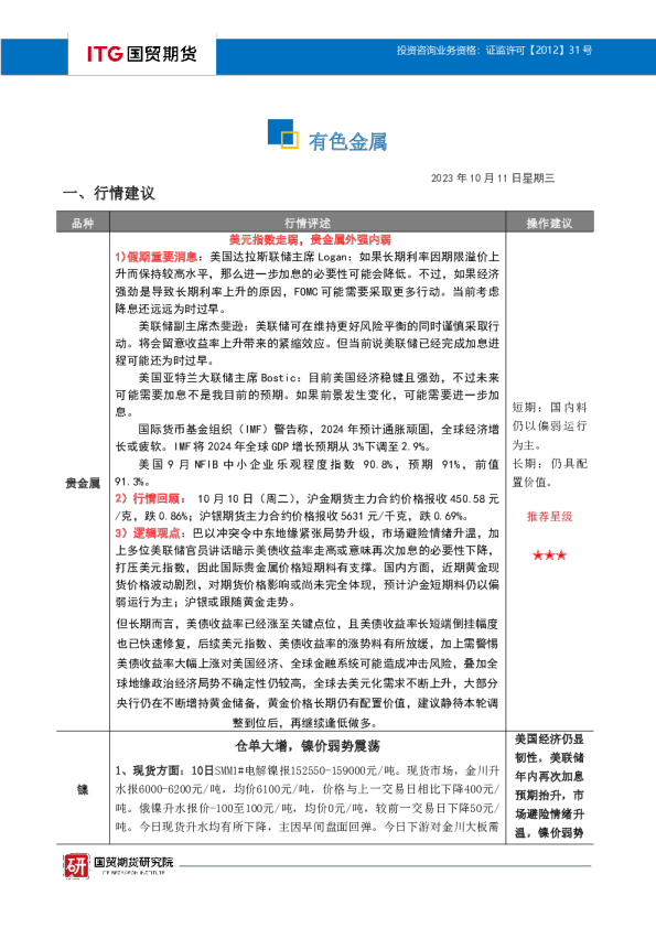 有色金属投研日报