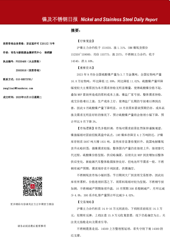 镍及不锈钢日报