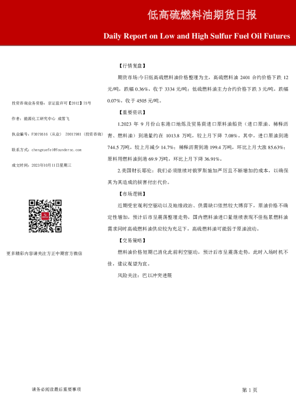 低高硫燃料油期货日报