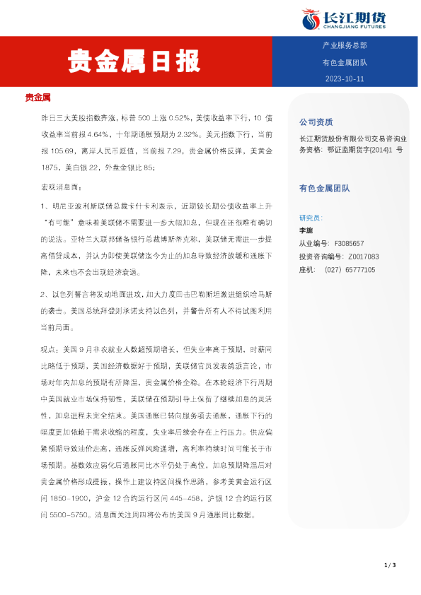 贵金属日报
