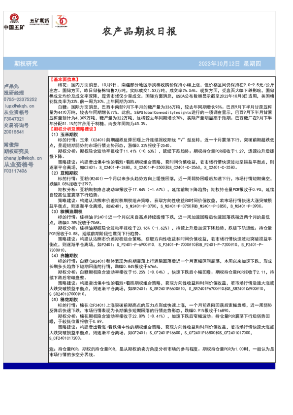 农产品期权日报