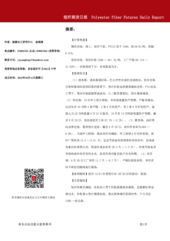 短纤期货日报