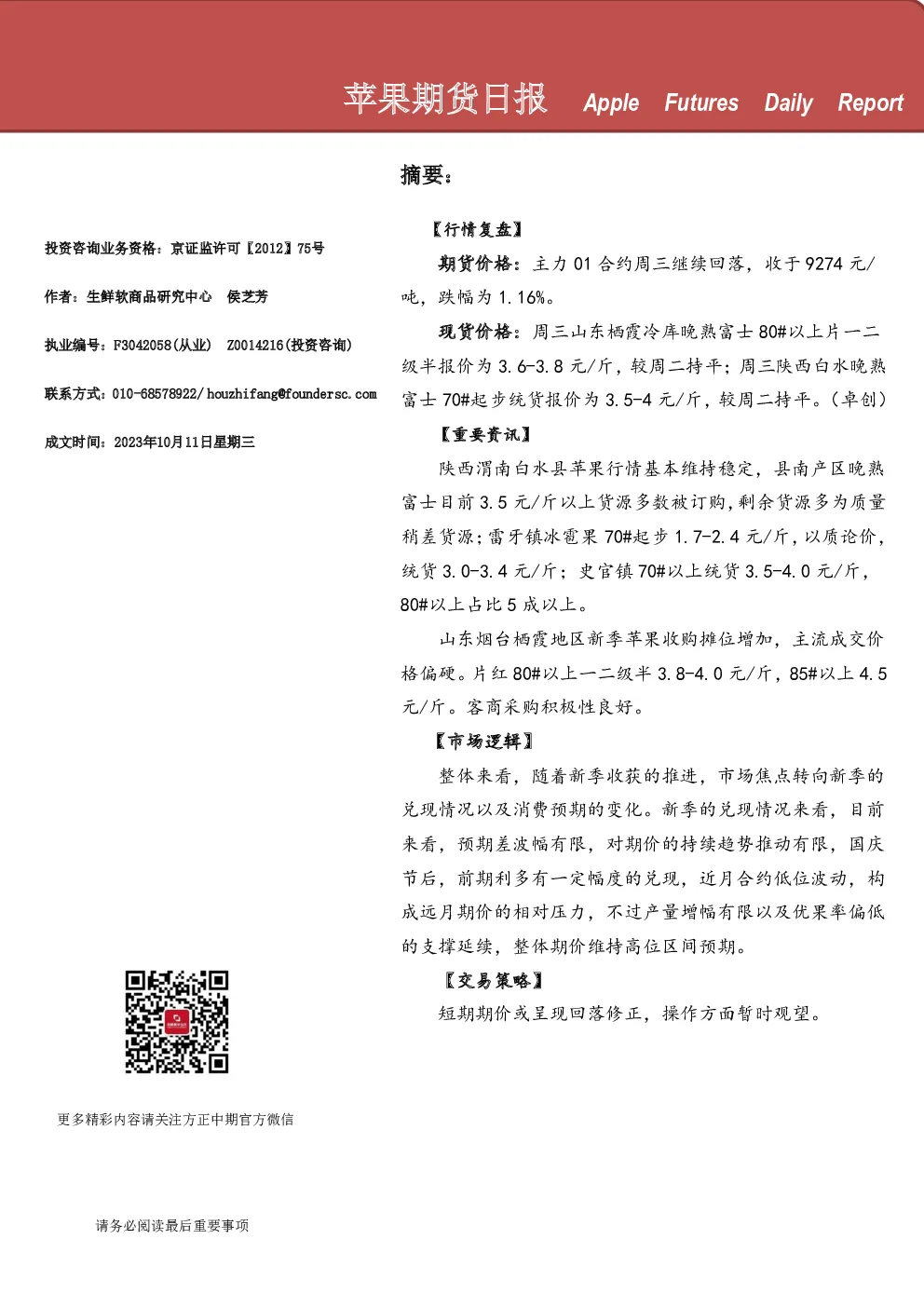 苹果期货日报