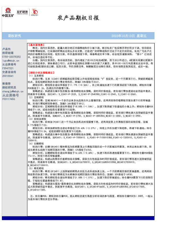 农产品期权日报