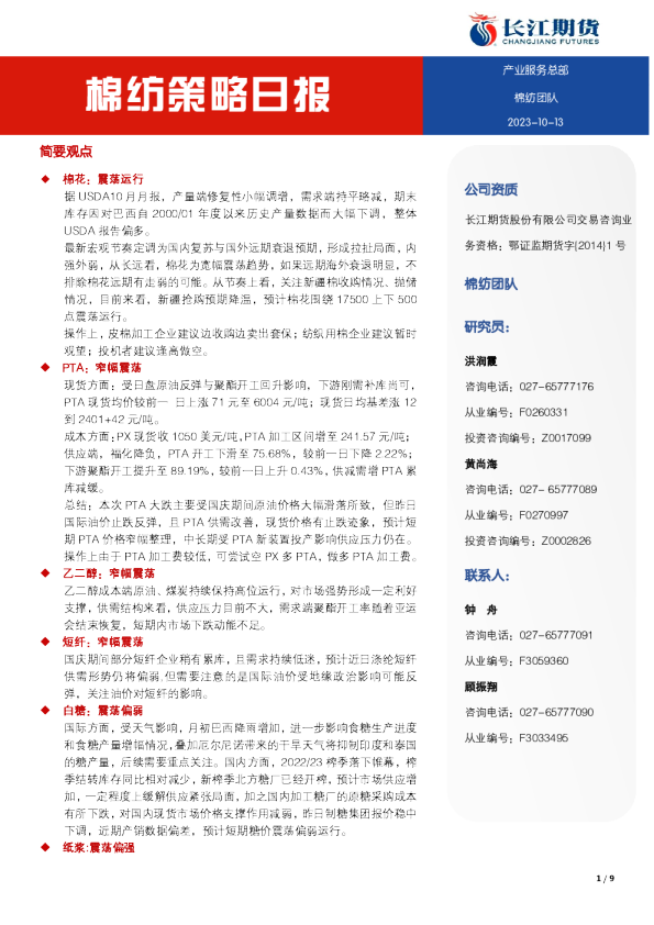 棉纺策略日报