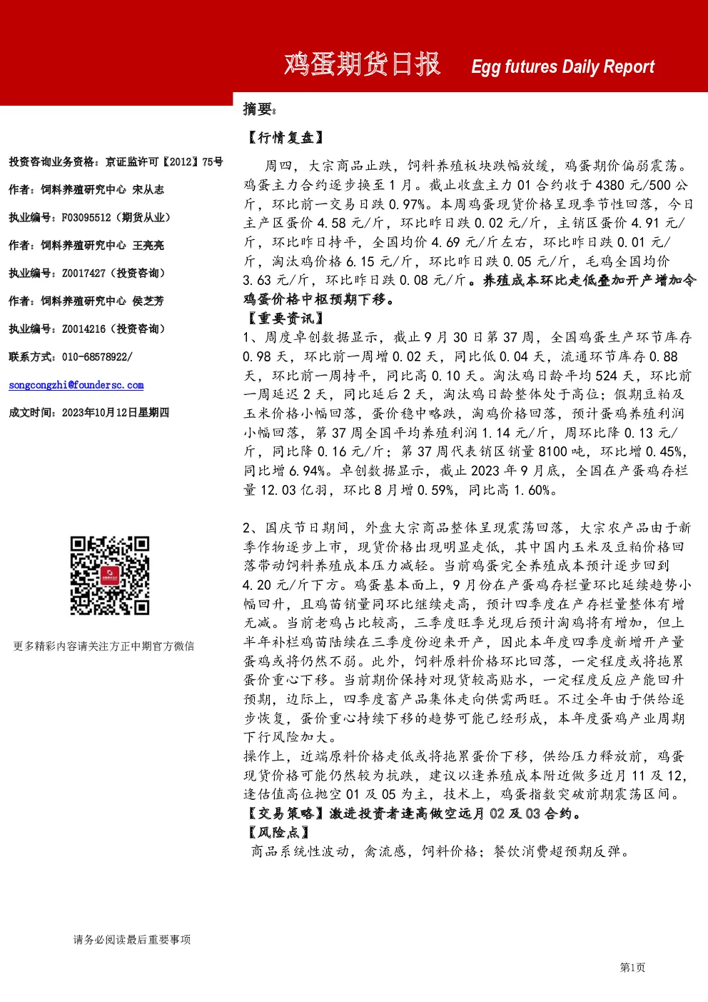 鸡蛋期货日报