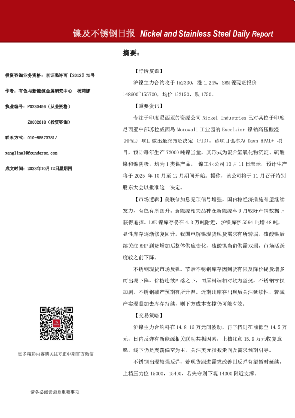 镍及不锈钢日报