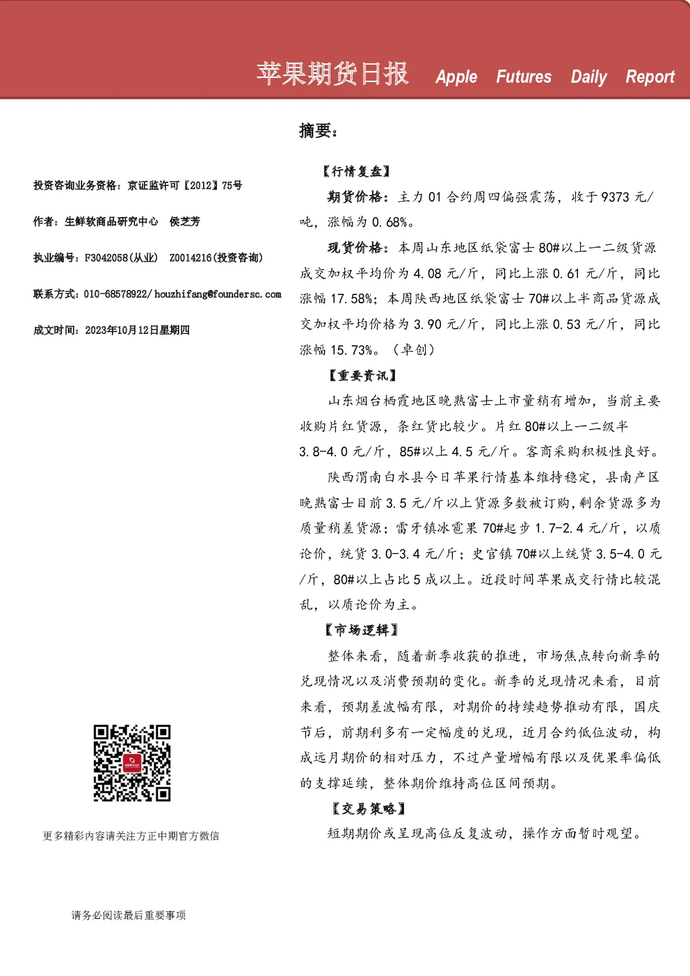 苹果期货日报
