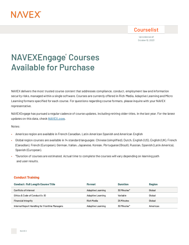 NAVEXEngage 在线培训课件列表