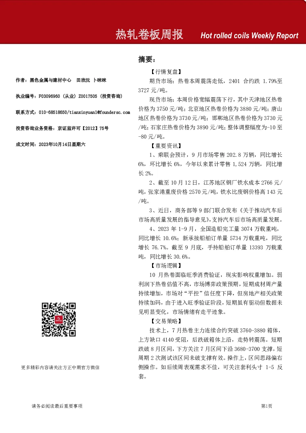 热轧卷板周报