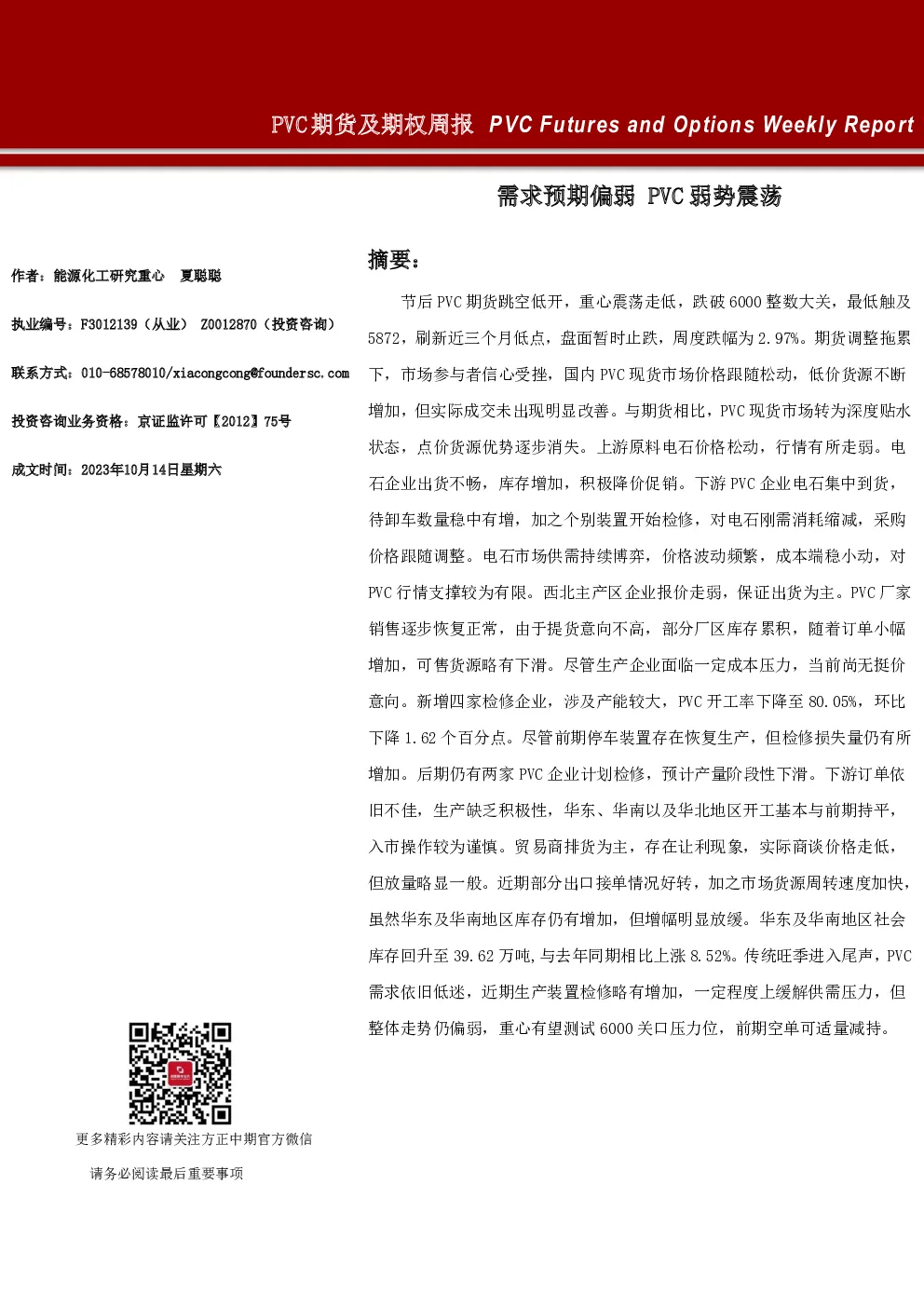 PVC期货及期权周报