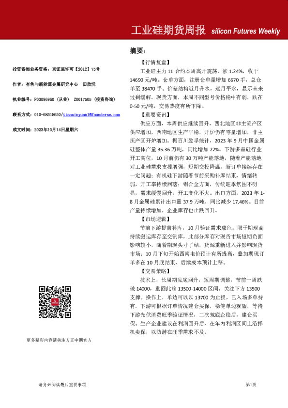 工业硅期货周报