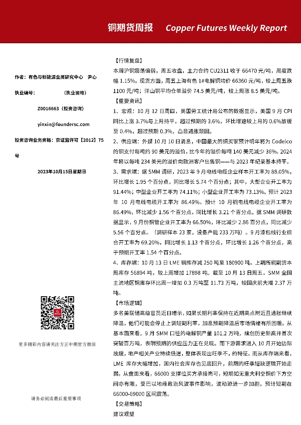 铜期货周报